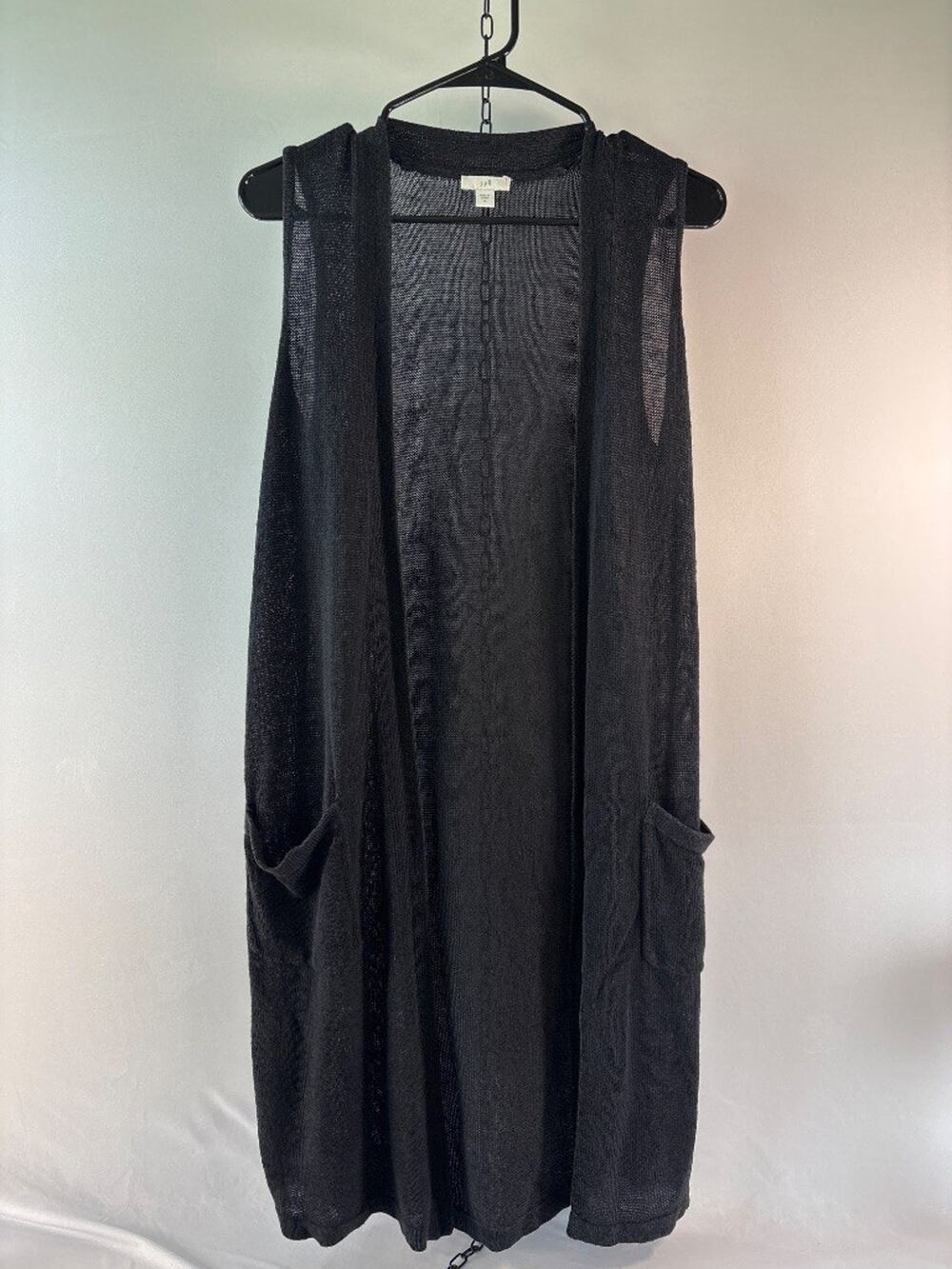 J. Jill Black Open Front Sleeveless Duster Cardigan Linen Blend Vest Size M